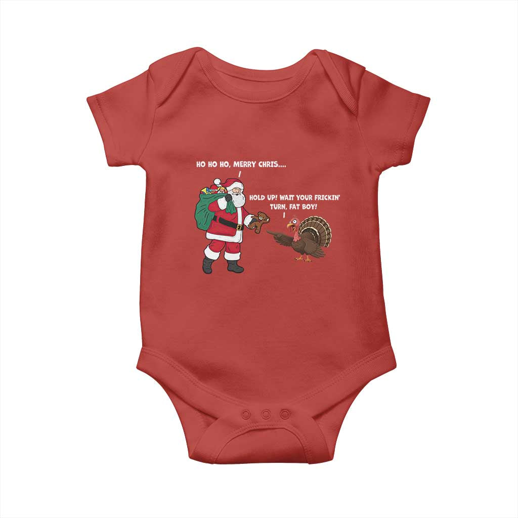 Funny Thanksgiving Christmas Baby Onesie Wait Your Turn Fat Boy Santa Turkey Thanksmas - Wonder Print Shop