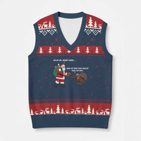 Funny Thanksgiving Xmas V-Neck Knit Sweater Vest Wait Your Turn Fat Boy Santa Turkey Thanksmas - Wonder Print Shop