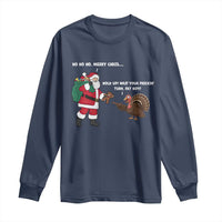 Funny Thanksgiving Christmas Long Sleeve Shirt Wait Your Turn Fat Boy Santa Turkey Thanksmas - Wonder Print Shop