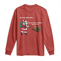 Funny Thanksgiving Christmas Long Sleeve Shirt Wait Your Turn Fat Boy Santa Turkey Thanksmas - Wonder Print Shop