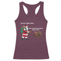 Funny Thanksgiving Christmas Racerback Tank Top Wait Your Turn Fat Boy Santa Turkey Thanksmas - Wonder Print Shop
