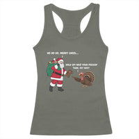 Funny Thanksgiving Christmas Racerback Tank Top Wait Your Turn Fat Boy Santa Turkey Thanksmas - Wonder Print Shop