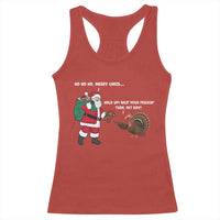 Funny Thanksgiving Christmas Racerback Tank Top Wait Your Turn Fat Boy Santa Turkey Thanksmas - Wonder Print Shop