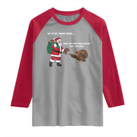 Funny Thanksgiving Christmas Raglan Shirt Wait Your Turn Fat Boy Santa Turkey Thanksmas - Wonder Print Shop
