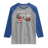 Funny Thanksgiving Christmas Raglan Shirt Wait Your Turn Fat Boy Santa Turkey Thanksmas - Wonder Print Shop