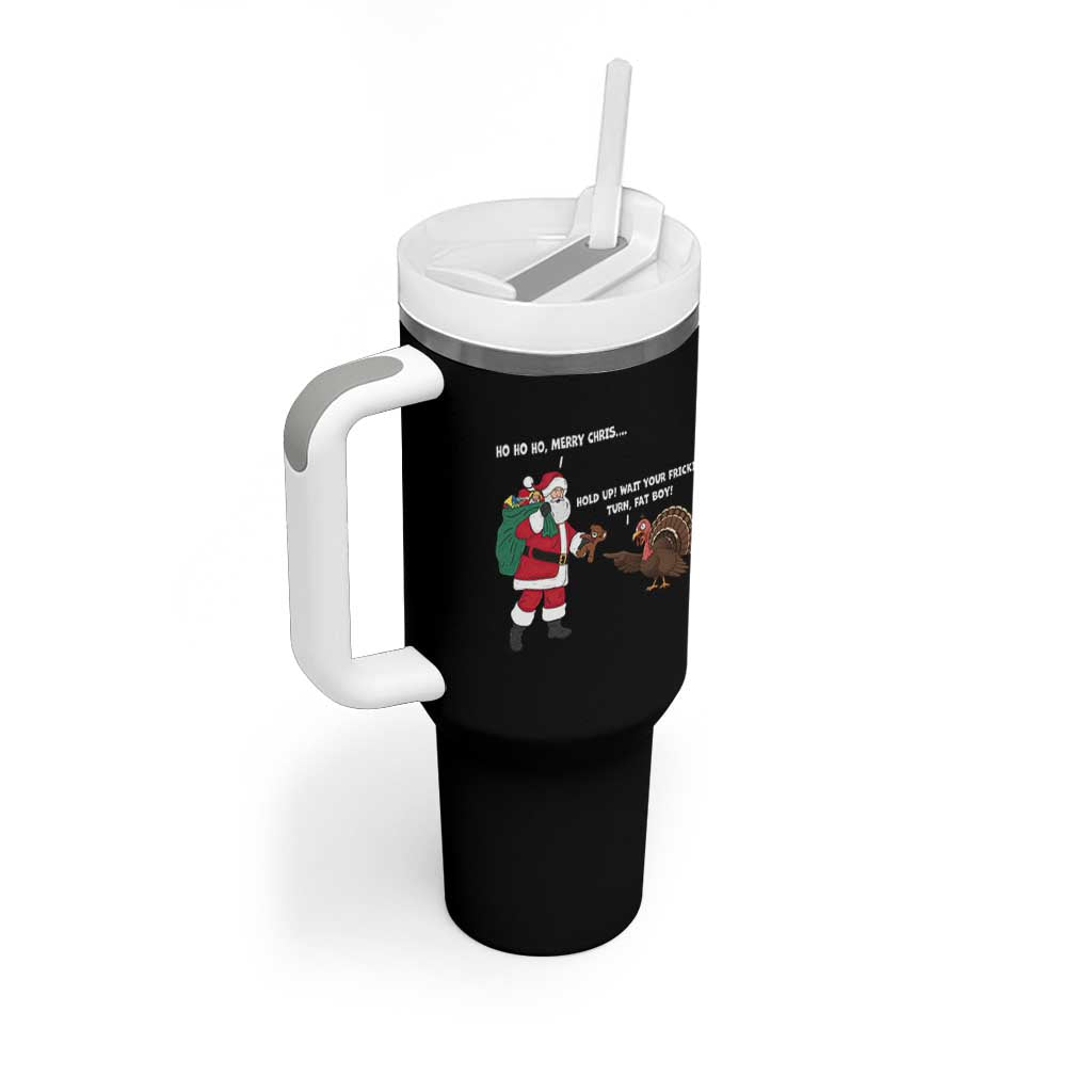 Funny Thanksgiving Christmas Tumbler With Handle Wait Your Turn Fat Boy Santa Turkey Thanksmas - Wonder Print Shop