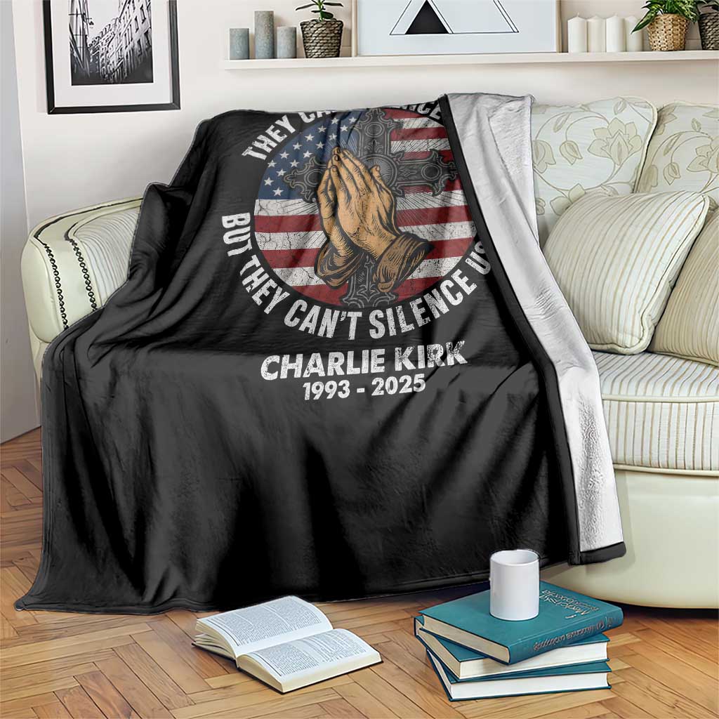 Charlie Kirk Memorial Throw Blanket They Can Silence One But They Cant Silence Us All - Wonder Print Shop