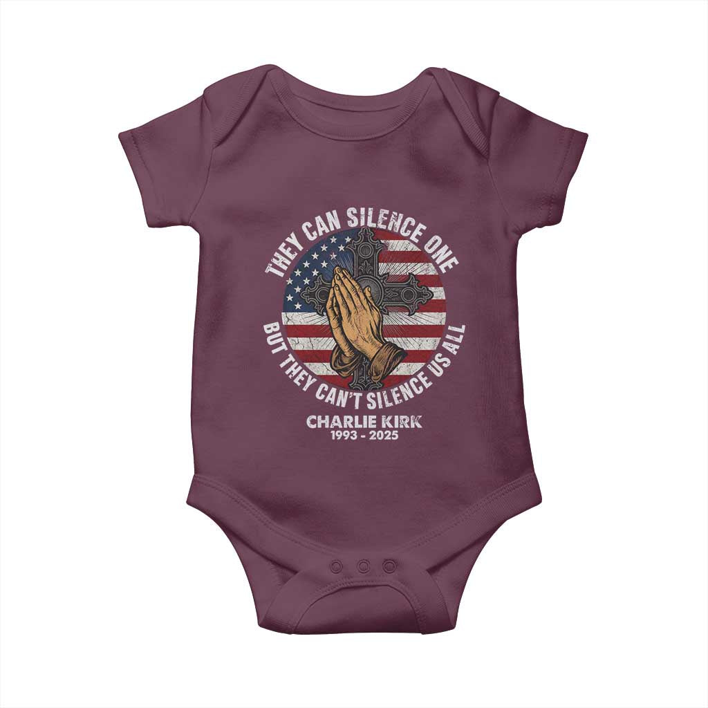 Charlie Kirk Memorial Baby Onesie They Can Silence One But They Cant Silence Us All - Wonder Print Shop