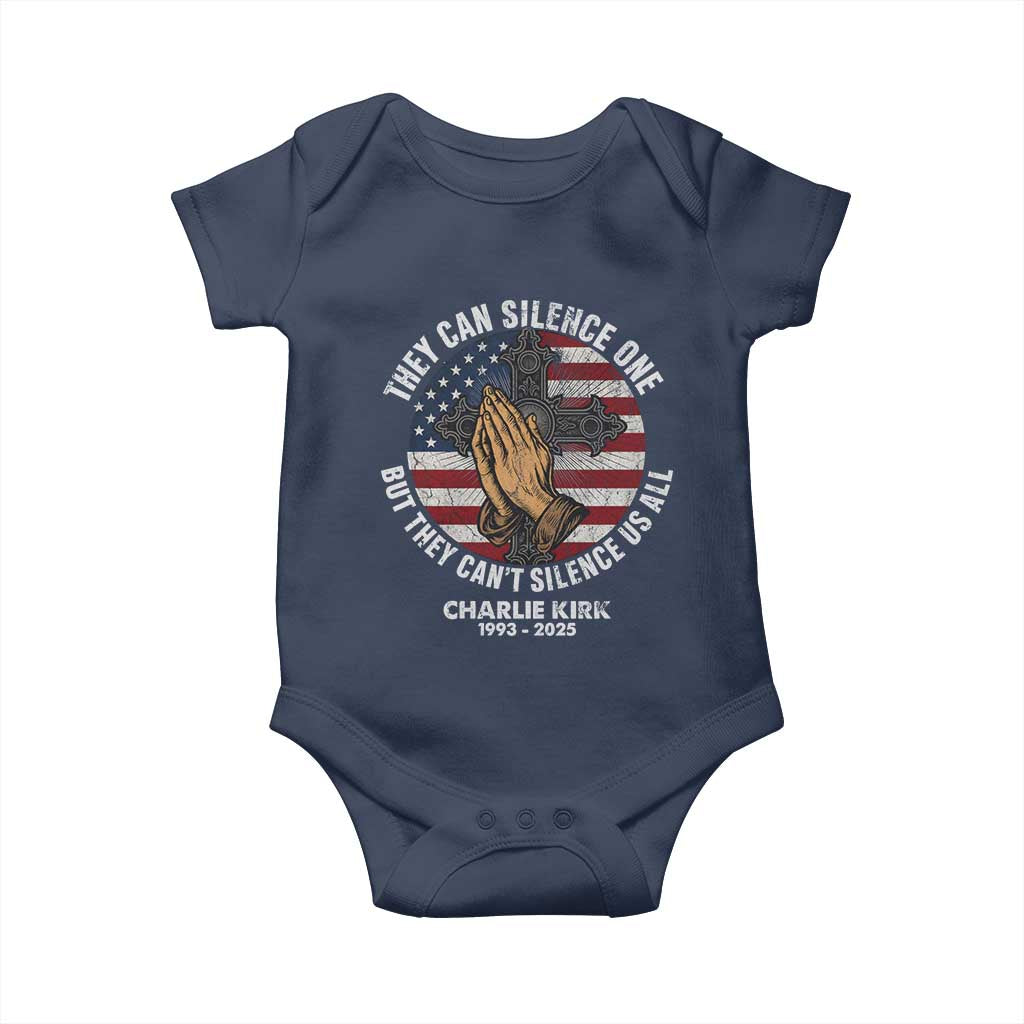 Charlie Kirk Memorial Baby Onesie They Can Silence One But They Cant Silence Us All - Wonder Print Shop