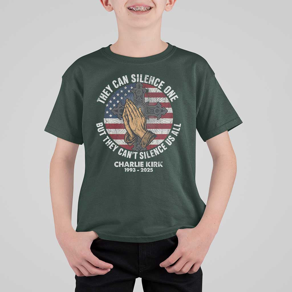 Charlie Kirk Memorial T Shirt For Kid They Can Silence One But They Cant Silence Us All - Wonder Print Shop