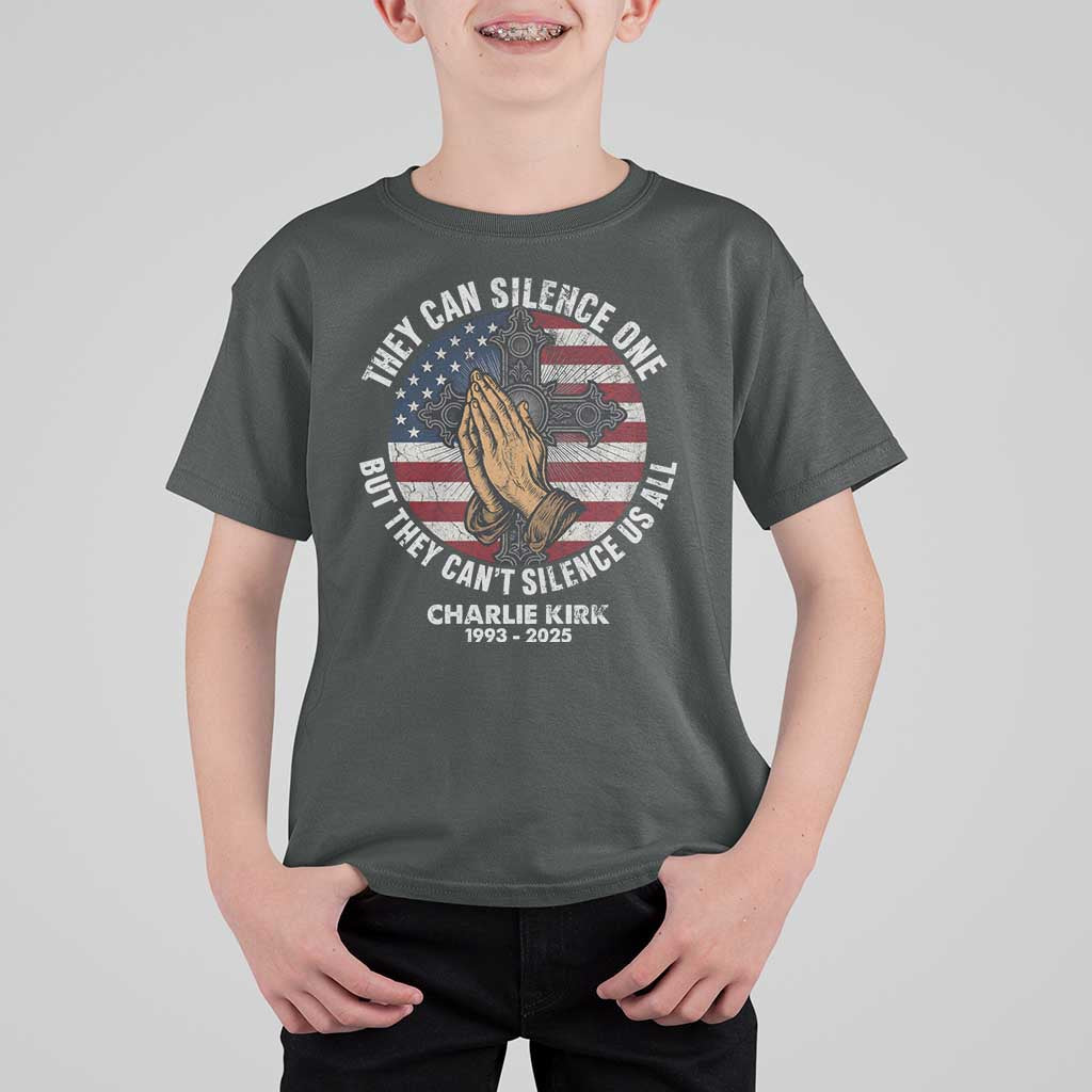 Charlie Kirk Memorial T Shirt For Kid They Can Silence One But They Cant Silence Us All - Wonder Print Shop