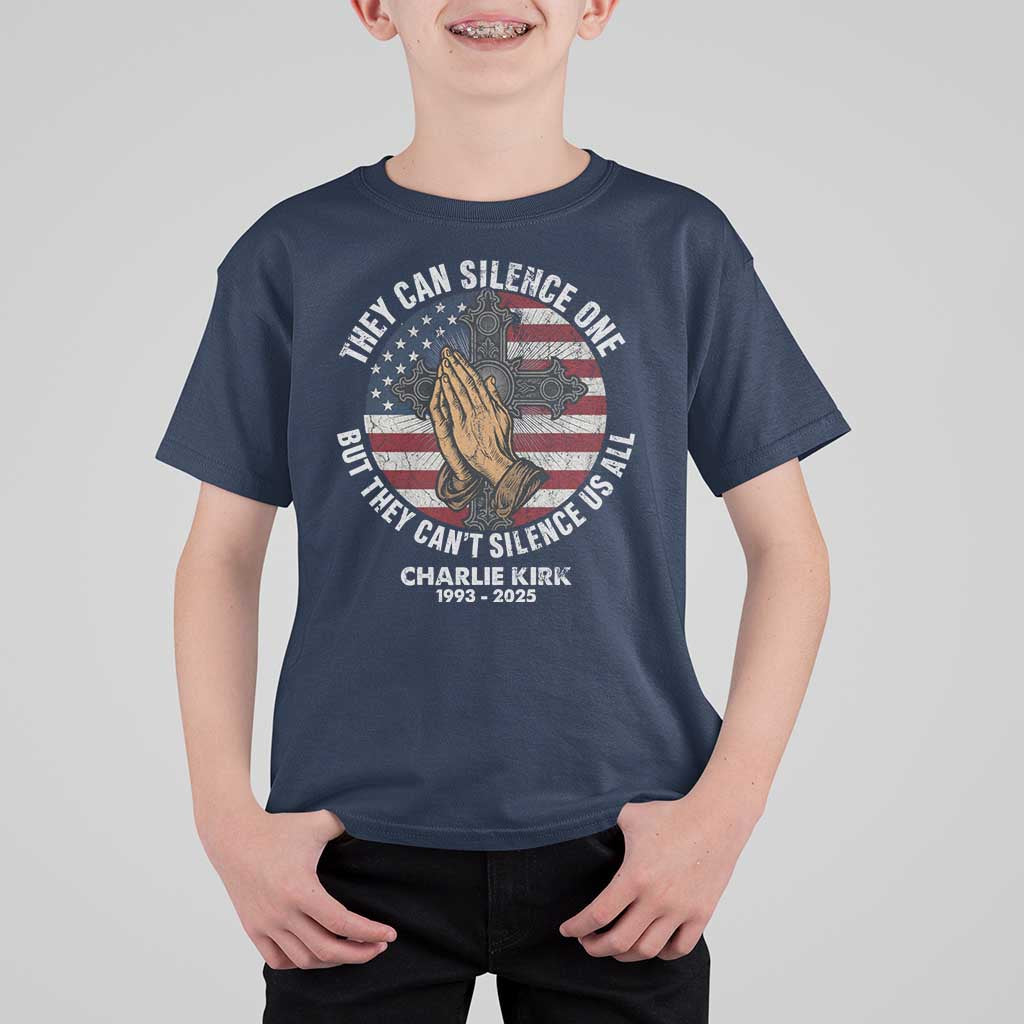 Charlie Kirk Memorial T Shirt For Kid They Can Silence One But They Cant Silence Us All - Wonder Print Shop
