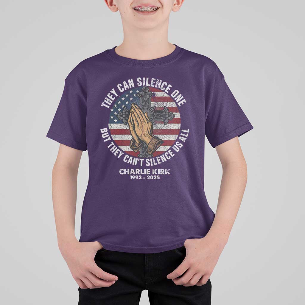 Charlie Kirk Memorial T Shirt For Kid They Can Silence One But They Cant Silence Us All - Wonder Print Shop