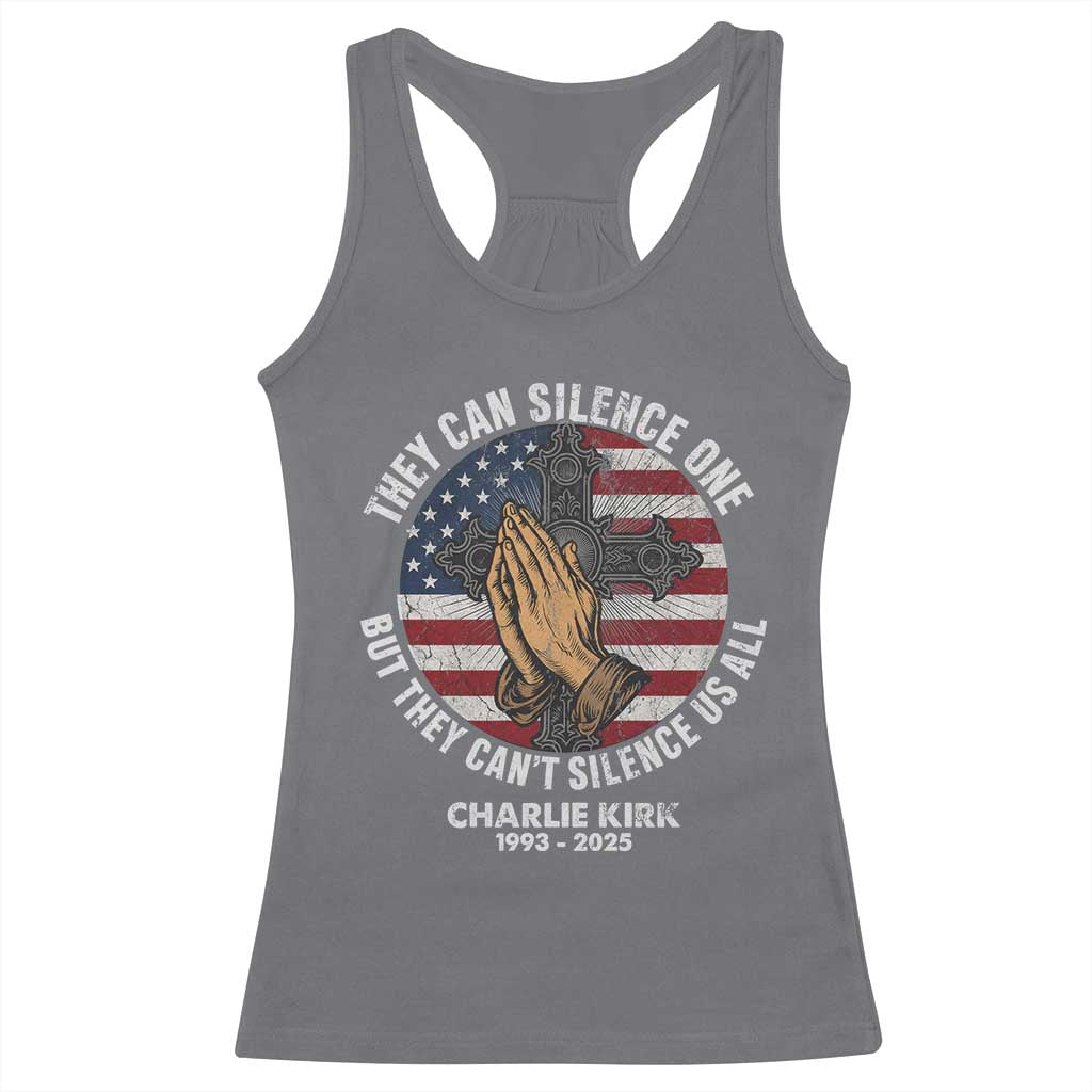 Charlie Kirk Memorial Racerback Tank Top They Can Silence One But They Cant Silence Us All - Wonder Print Shop