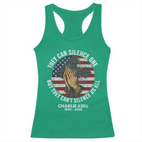 Charlie Kirk Memorial Racerback Tank Top They Can Silence One But They Cant Silence Us All - Wonder Print Shop