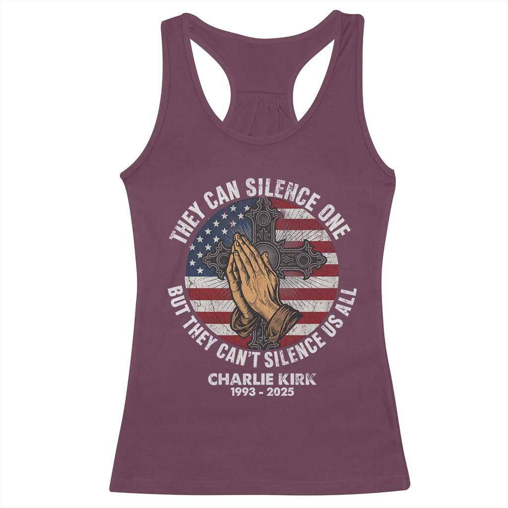 Charlie Kirk Memorial Racerback Tank Top They Can Silence One But They Cant Silence Us All - Wonder Print Shop