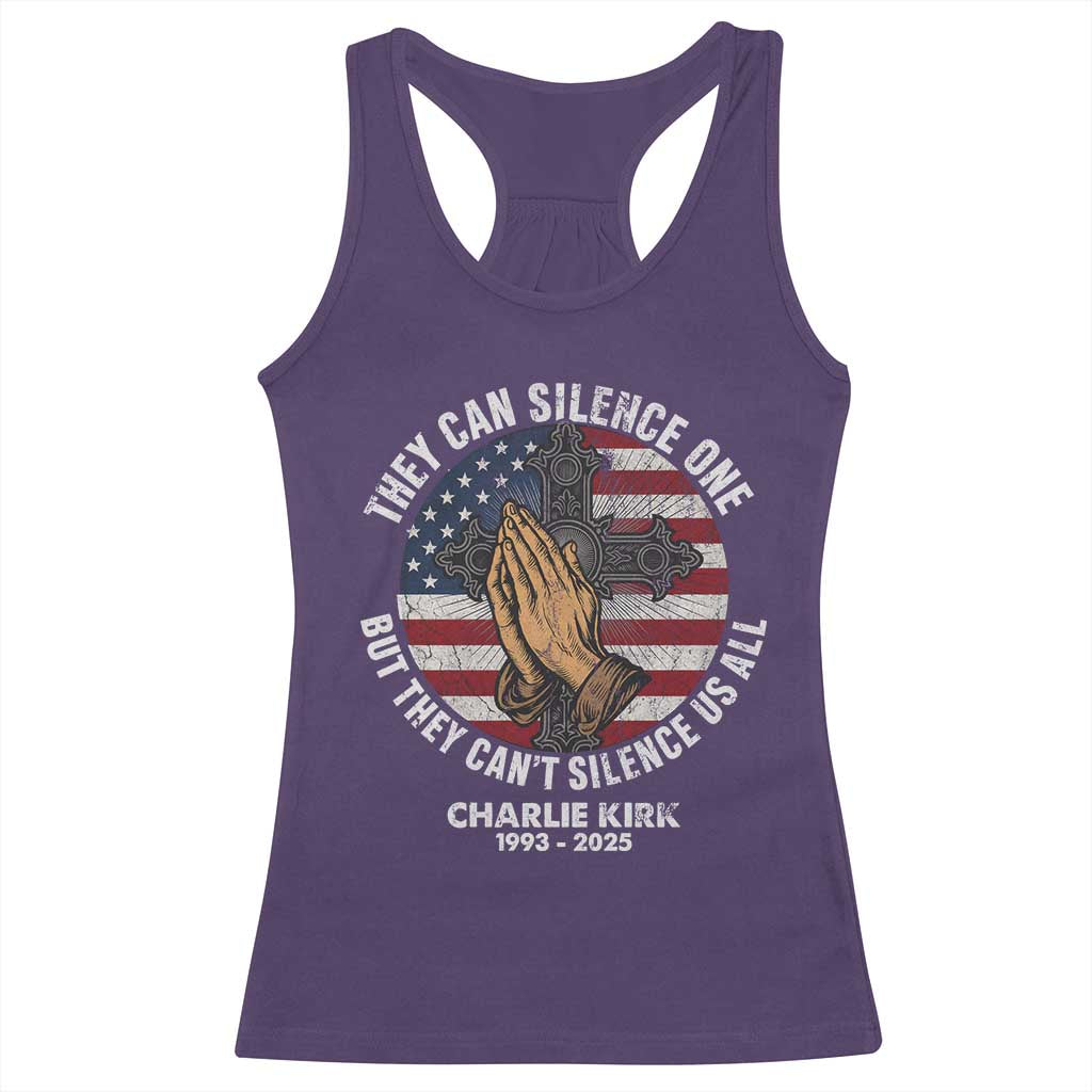 Charlie Kirk Memorial Racerback Tank Top They Can Silence One But They Cant Silence Us All - Wonder Print Shop