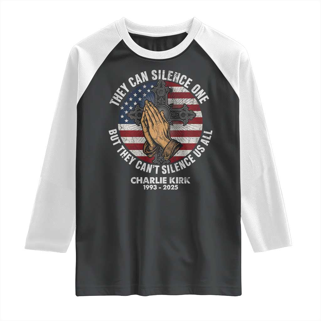Charlie Kirk Memorial Raglan Shirt They Can Silence One But They Cant Silence Us All - Wonder Print Shop