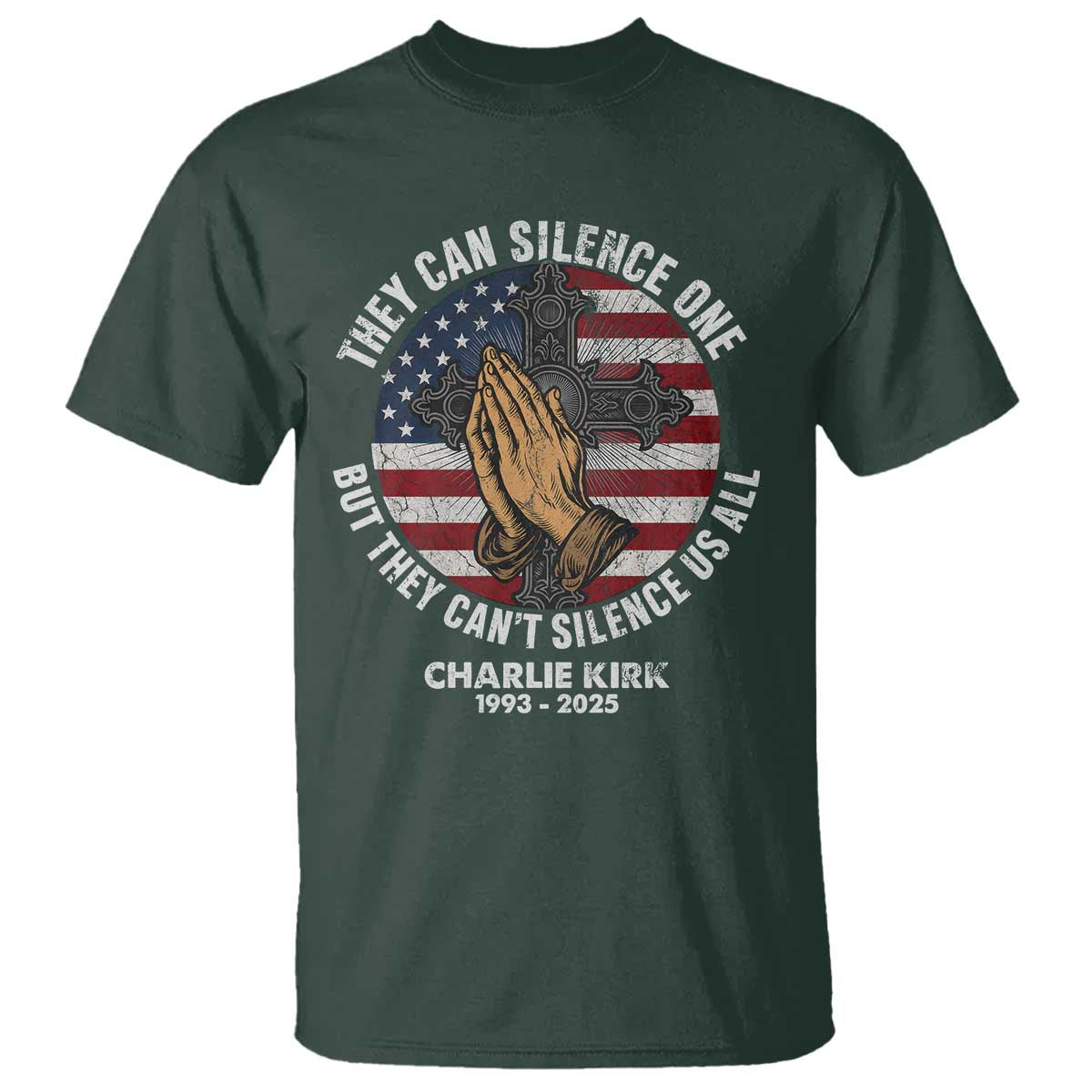Charlie Kirk Memorial T Shirt They Can Silence One But They Cant Silence Us All - Wonder Print Shop