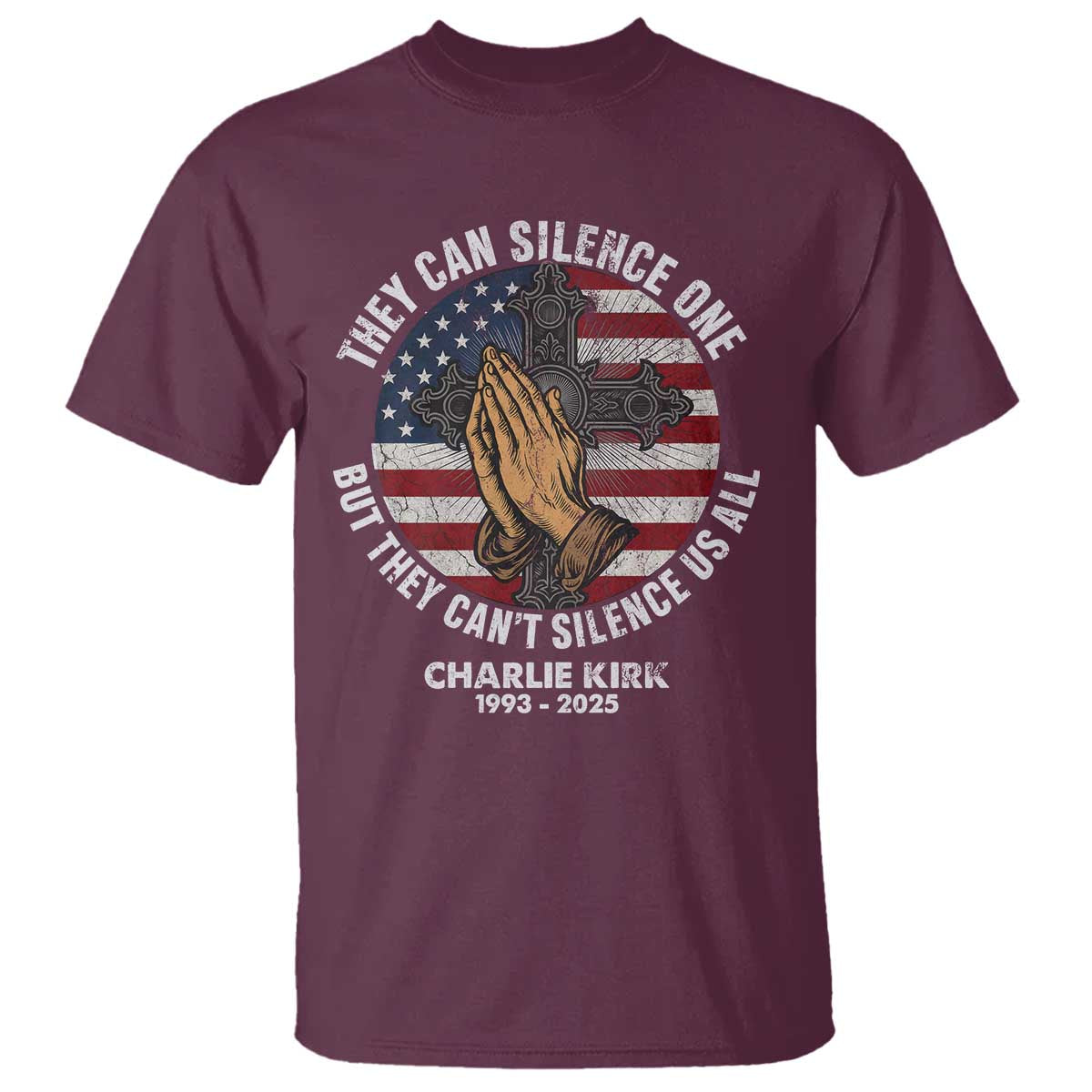 Charlie Kirk Memorial T Shirt They Can Silence One But They Cant Silence Us All - Wonder Print Shop