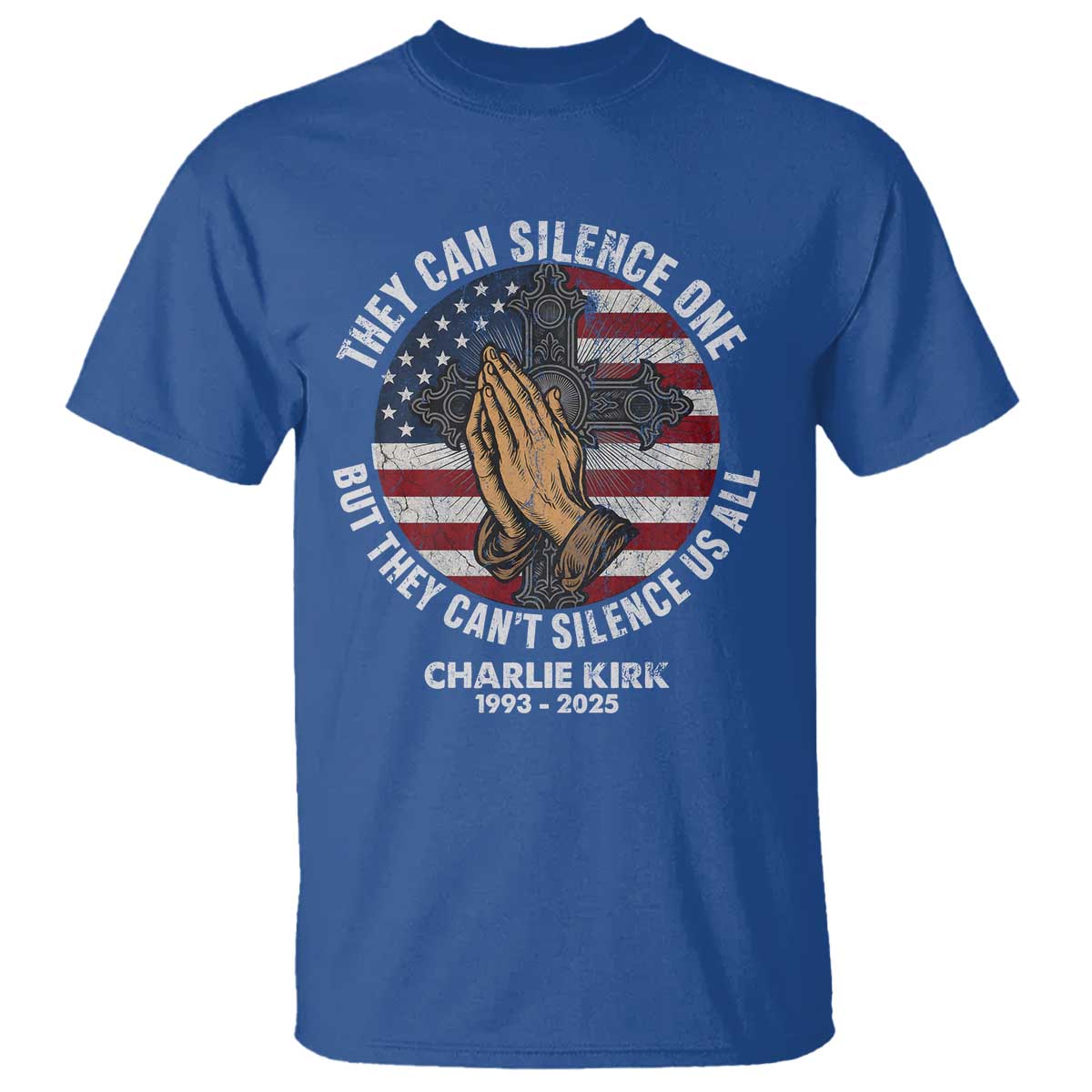 Charlie Kirk Memorial T Shirt They Can Silence One But They Cant Silence Us All - Wonder Print Shop