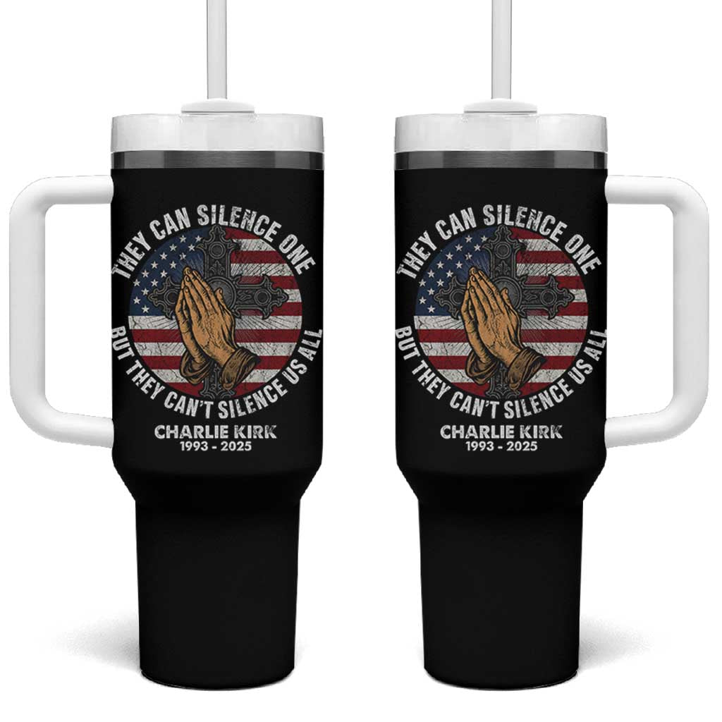 Charlie Kirk Memorial Tumbler With Handle They Can Silence One But They Cant Silence Us All - Wonder Print Shop