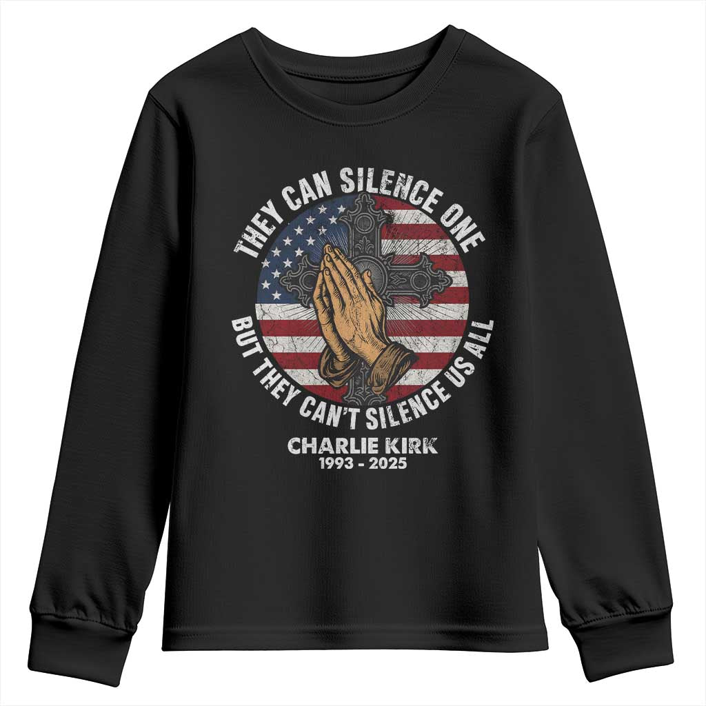 Charlie Kirk Memorial Youth Sweatshirt They Can Silence One But They Cant Silence Us All - Wonder Print Shop