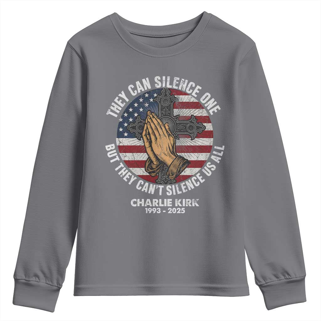 Charlie Kirk Memorial Youth Sweatshirt They Can Silence One But They Cant Silence Us All - Wonder Print Shop