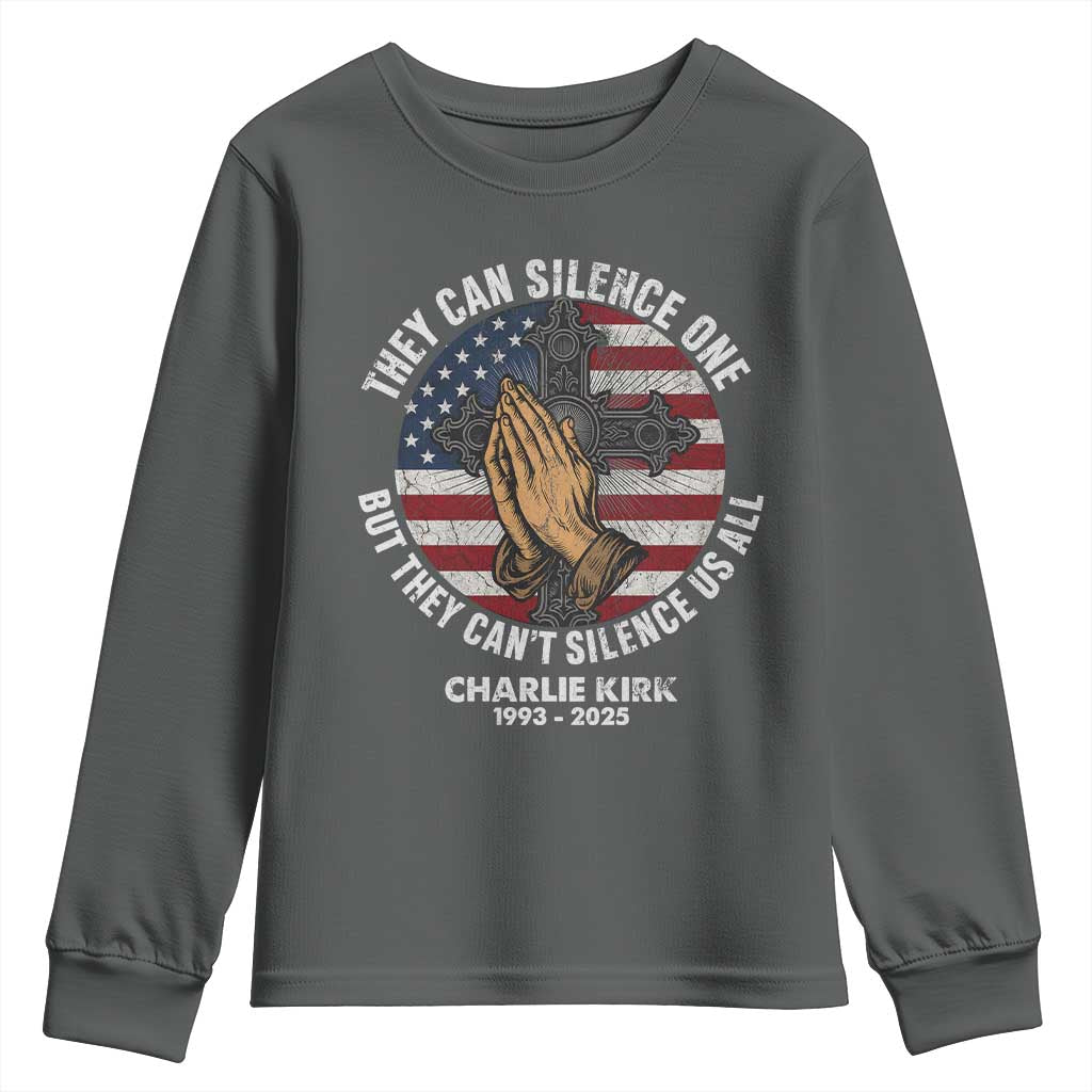 Charlie Kirk Memorial Youth Sweatshirt They Can Silence One But They Cant Silence Us All - Wonder Print Shop
