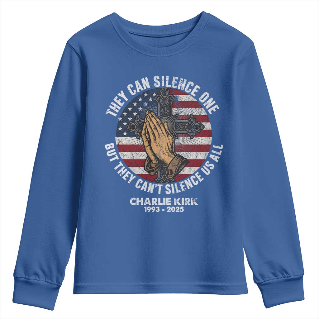 Charlie Kirk Memorial Youth Sweatshirt They Can Silence One But They Cant Silence Us All - Wonder Print Shop