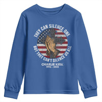 Charlie Kirk Memorial Youth Sweatshirt They Can Silence One But They Cant Silence Us All - Wonder Print Shop
