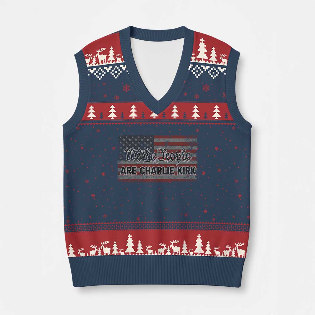 We Are Charlie Kirk V-Neck Knit Sweater Vest We The People Vintage American Flag - Wonder Print Shop