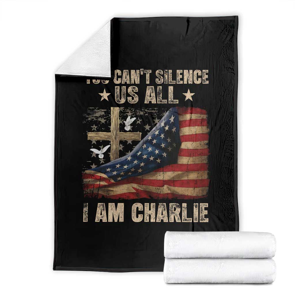 I Am Charlie Kirk Throw Blanket You Cant Silence Us All Vintage American Flag - Wonder Print Shop