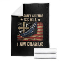 I Am Charlie Kirk Throw Blanket You Cant Silence Us All Vintage American Flag - Wonder Print Shop