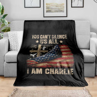 I Am Charlie Kirk Throw Blanket You Cant Silence Us All Vintage American Flag - Wonder Print Shop