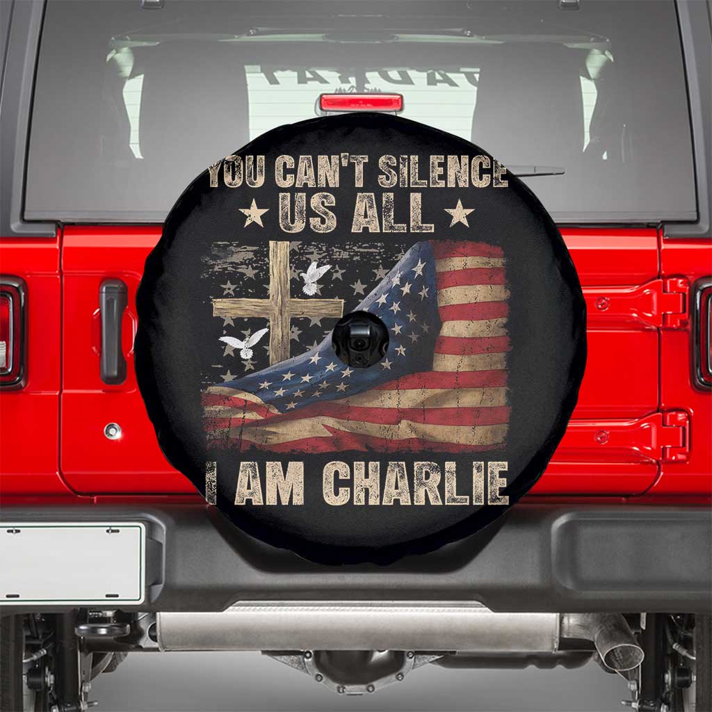 I Am Charlie Kirk Spare Tire Cover You Cant Silence Us All Vintage American Flag - Wonder Print Shop