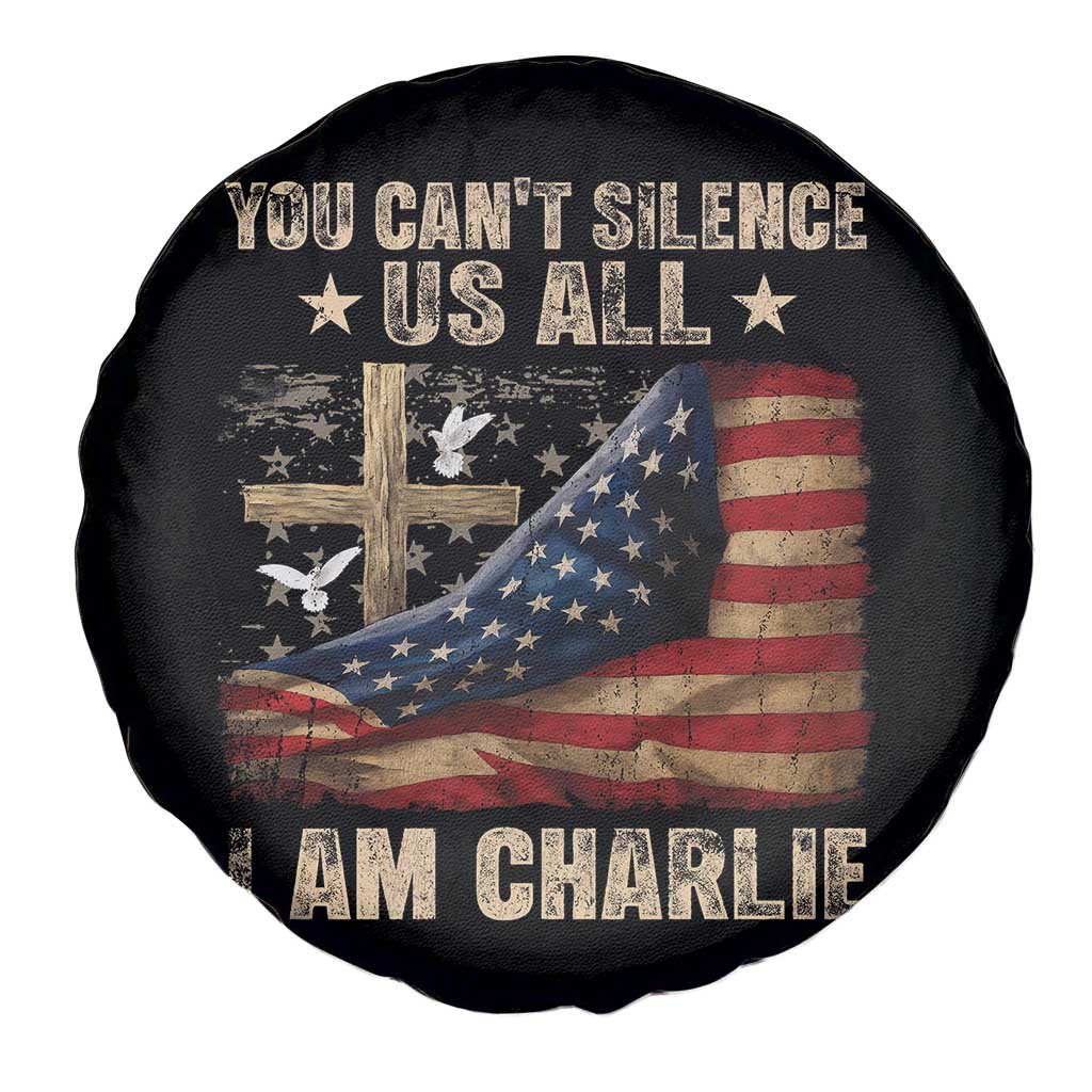 I Am Charlie Kirk Spare Tire Cover You Cant Silence Us All Vintage American Flag - Wonder Print Shop