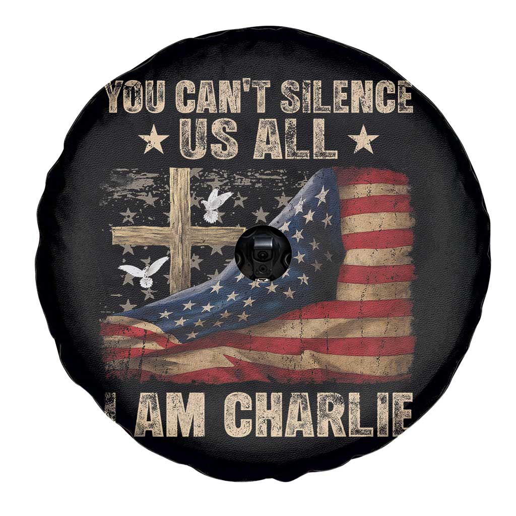 I Am Charlie Kirk Spare Tire Cover You Cant Silence Us All Vintage American Flag - Wonder Print Shop