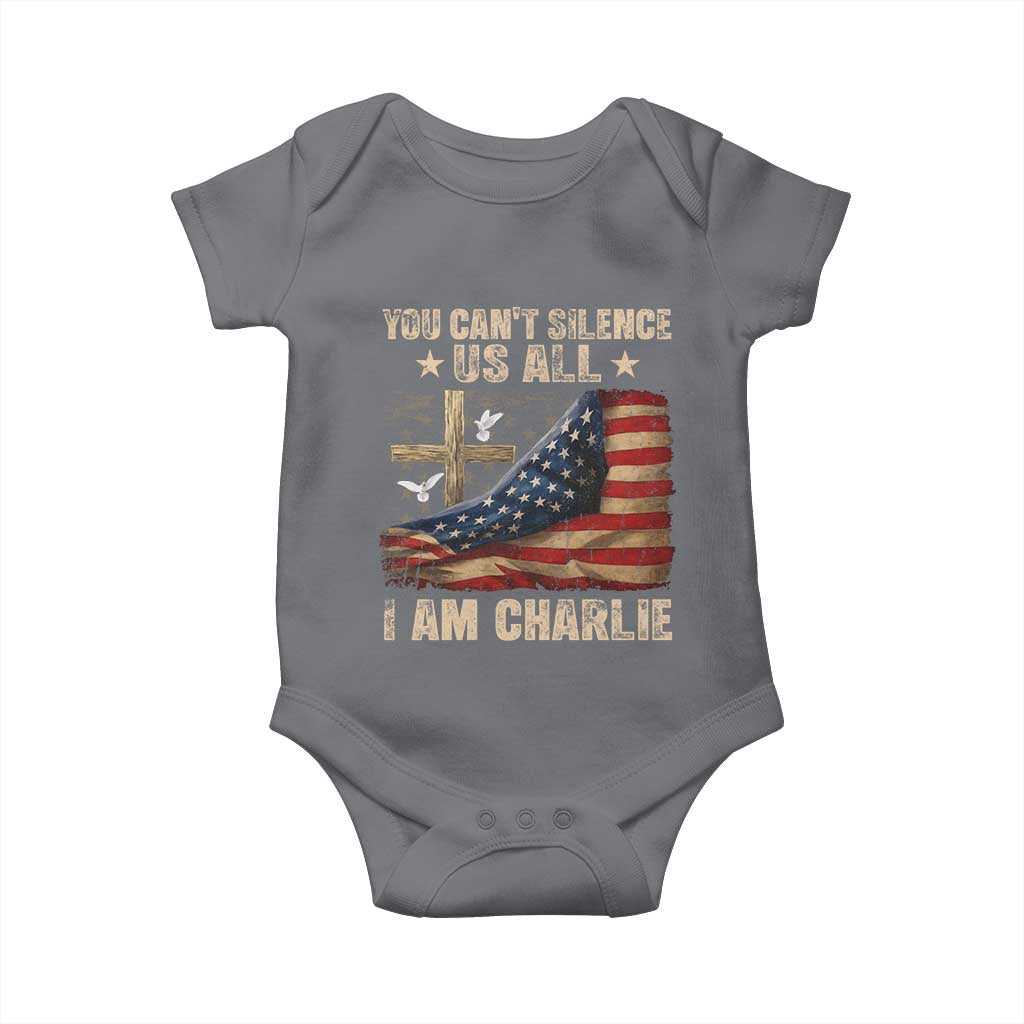 I Am Charlie Kirk Baby Onesie You Cant Silence Us All Vintage American Flag - Wonder Print Shop