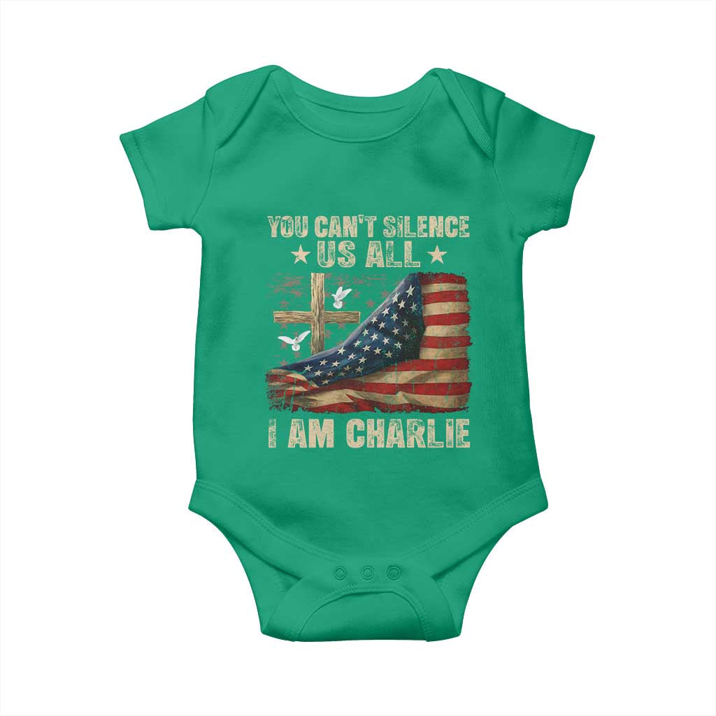 I Am Charlie Kirk Baby Onesie You Cant Silence Us All Vintage American Flag - Wonder Print Shop
