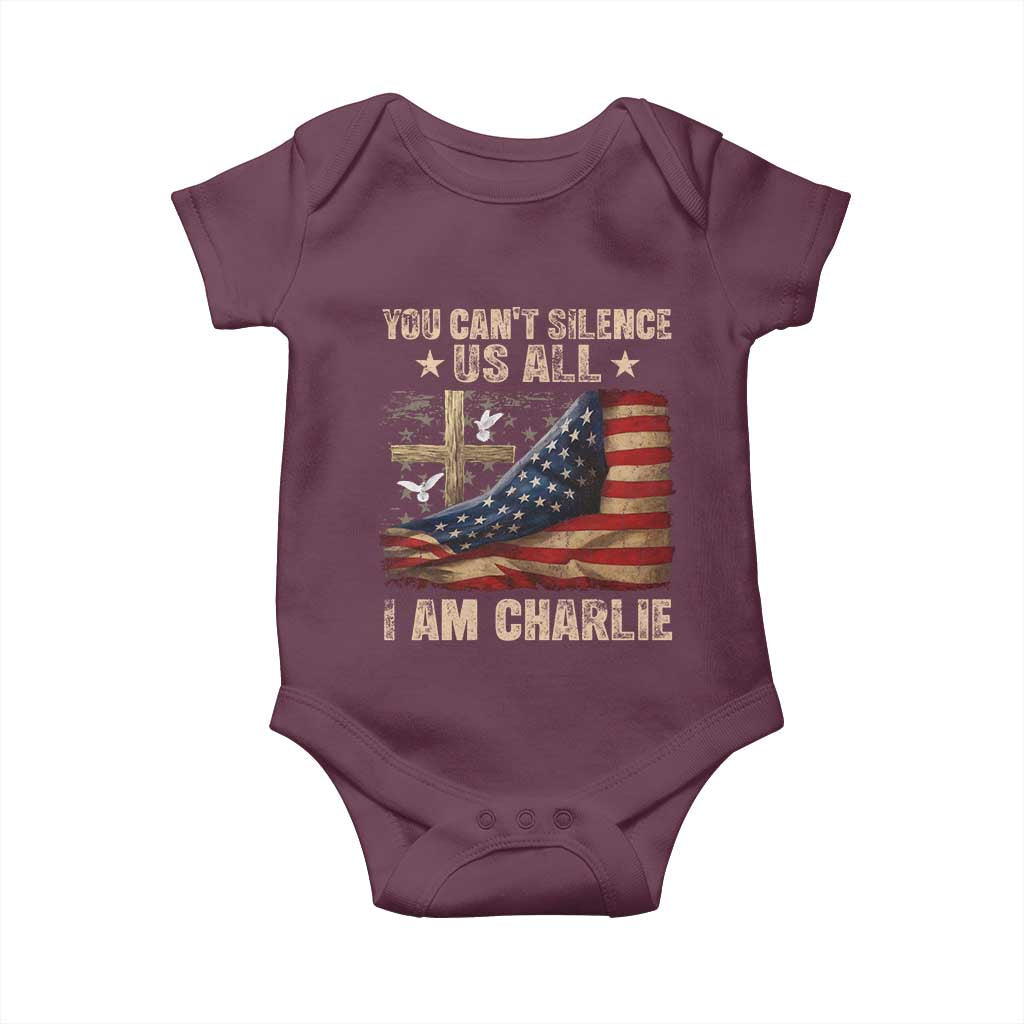I Am Charlie Kirk Baby Onesie You Cant Silence Us All Vintage American Flag - Wonder Print Shop