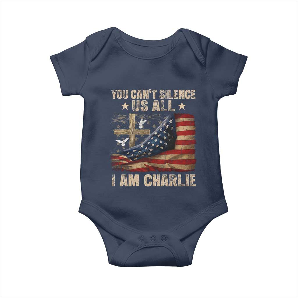 I Am Charlie Kirk Baby Onesie You Cant Silence Us All Vintage American Flag - Wonder Print Shop