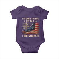 I Am Charlie Kirk Baby Onesie You Cant Silence Us All Vintage American Flag - Wonder Print Shop