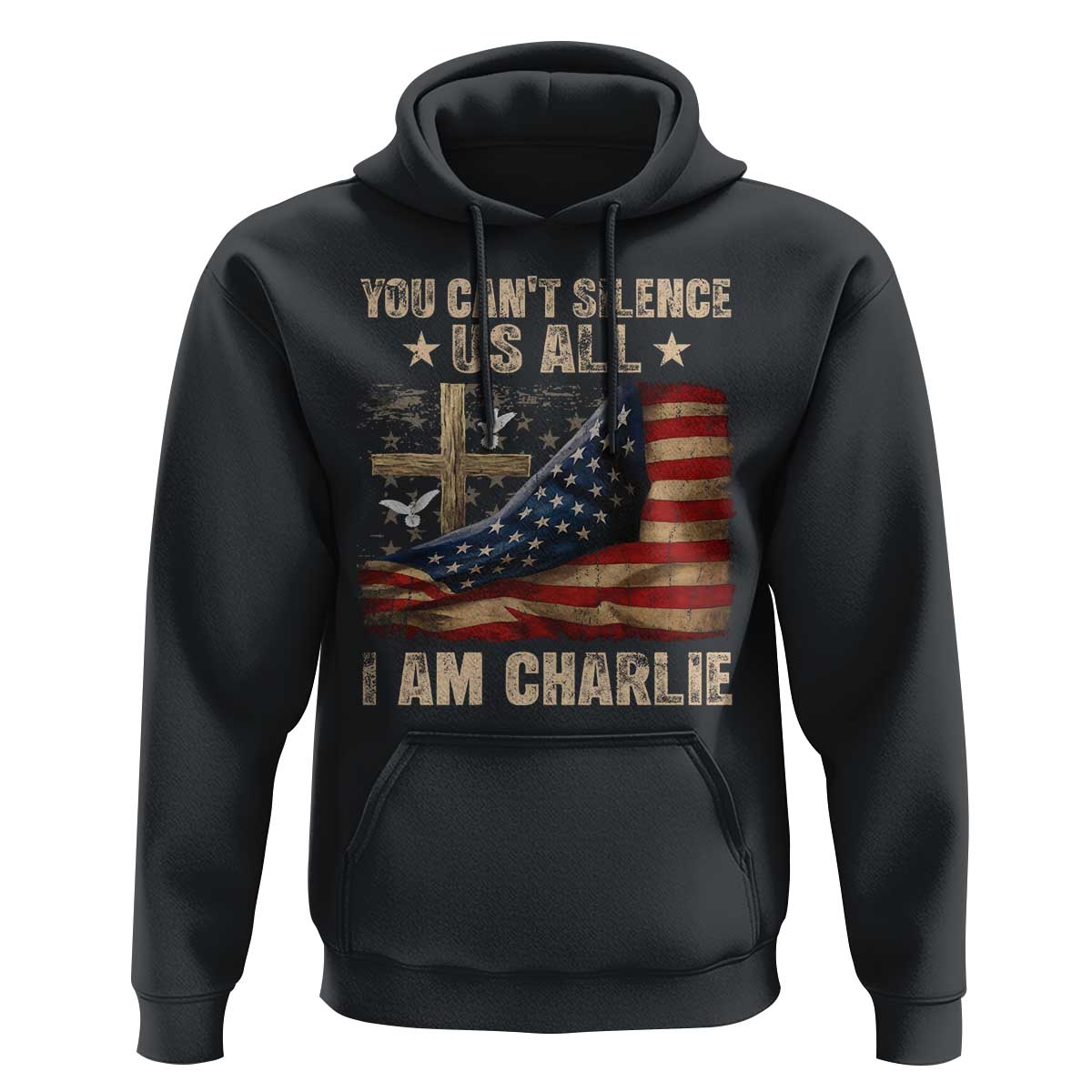 I Am Charlie Kirk Hoodie You Cant Silence Us All Vintage American Flag - Wonder Print Shop
