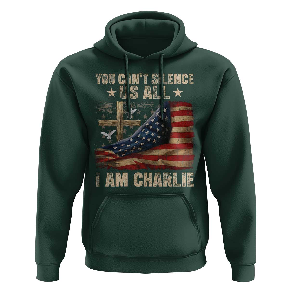 I Am Charlie Kirk Hoodie You Cant Silence Us All Vintage American Flag - Wonder Print Shop