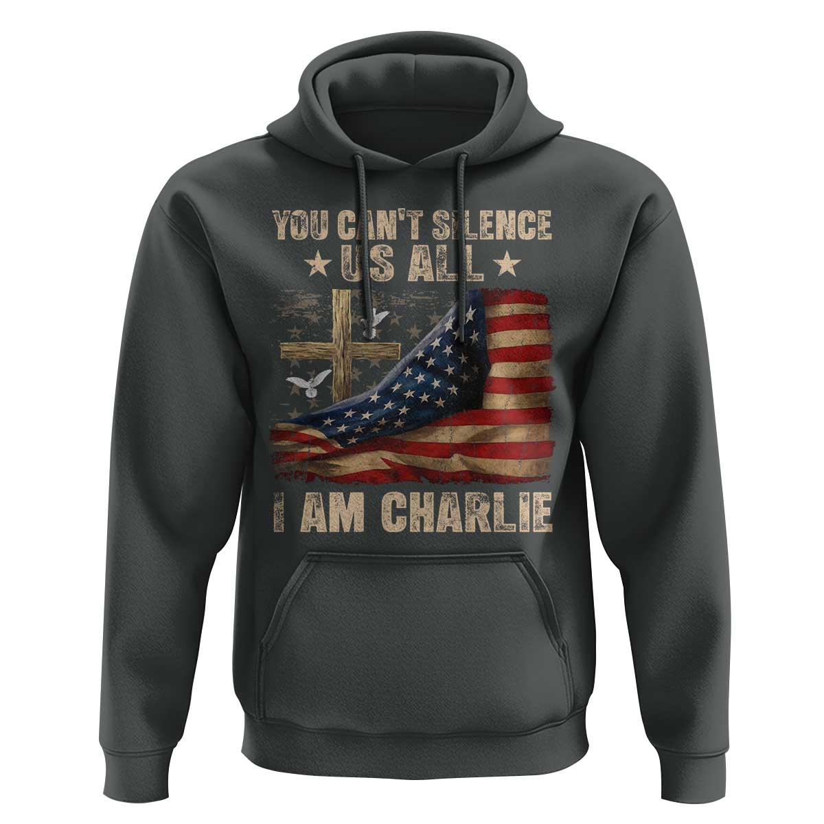 I Am Charlie Kirk Hoodie You Cant Silence Us All Vintage American Flag - Wonder Print Shop