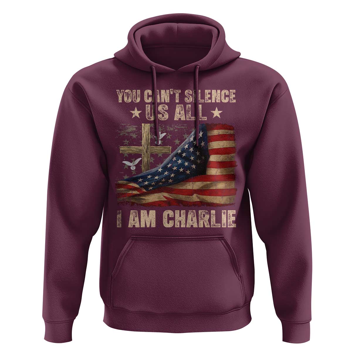 I Am Charlie Kirk Hoodie You Cant Silence Us All Vintage American Flag - Wonder Print Shop