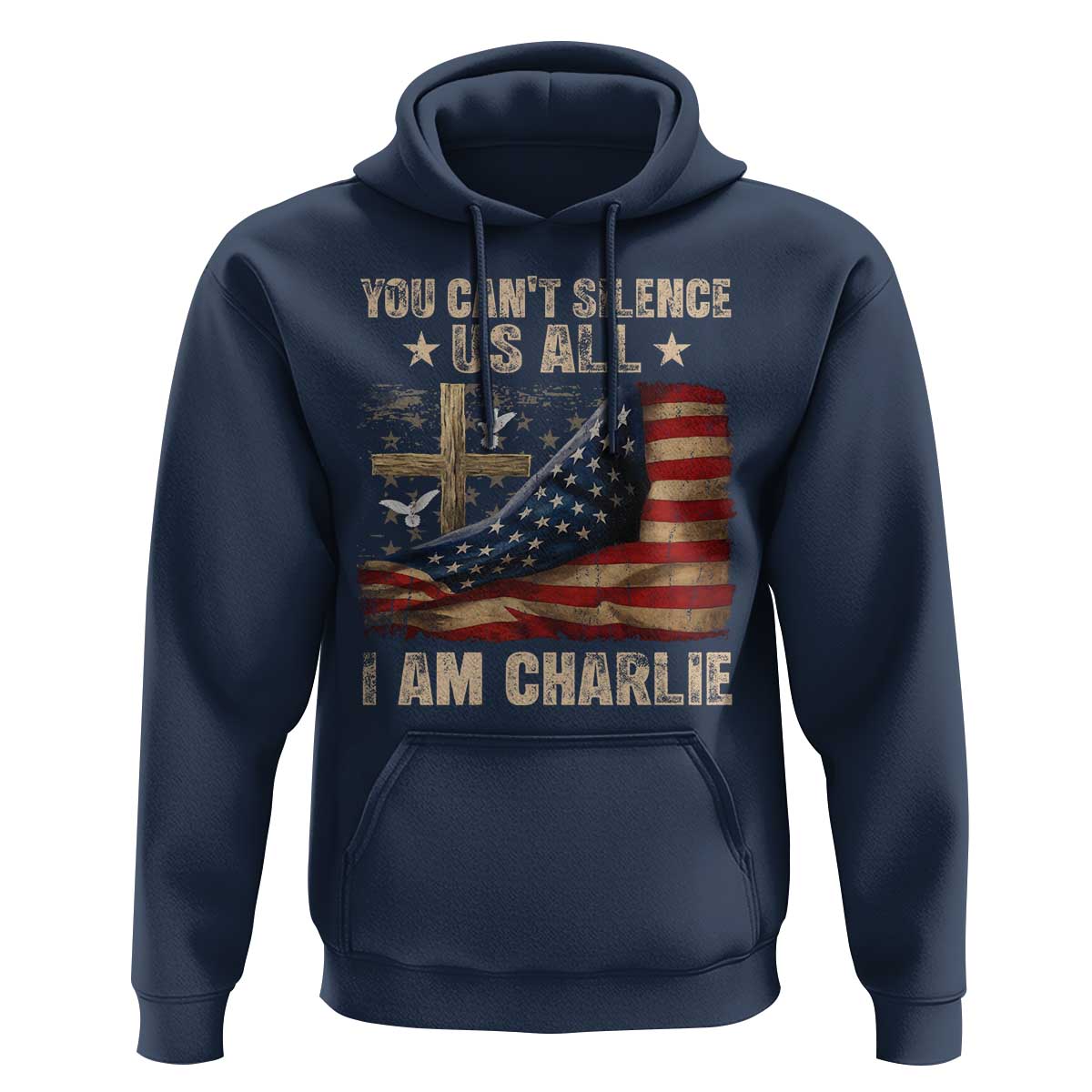I Am Charlie Kirk Hoodie You Cant Silence Us All Vintage American Flag - Wonder Print Shop