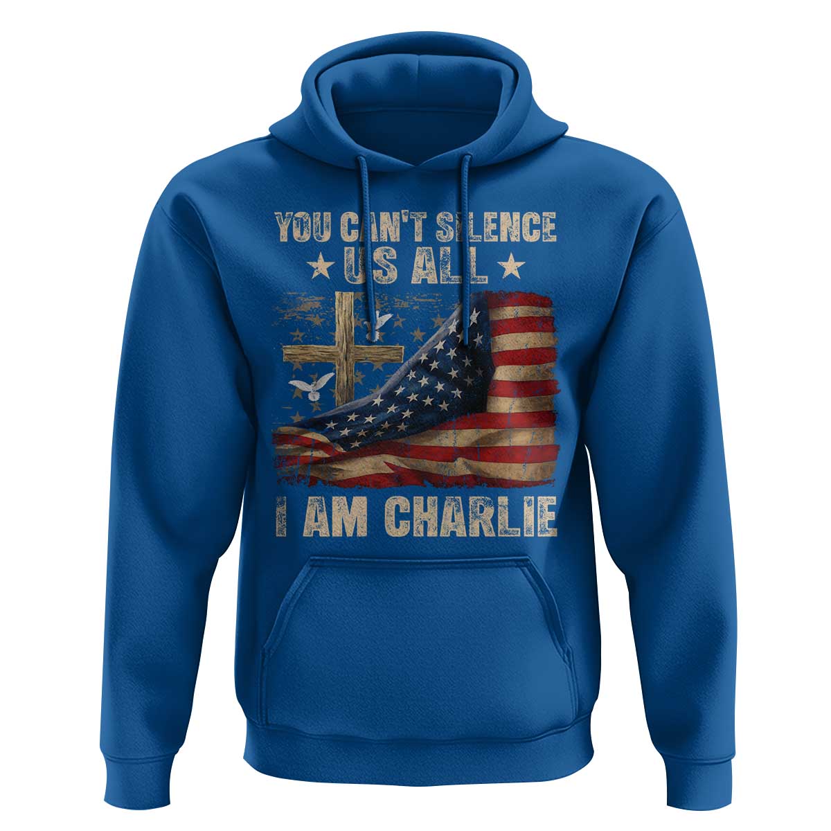 I Am Charlie Kirk Hoodie You Cant Silence Us All Vintage American Flag - Wonder Print Shop