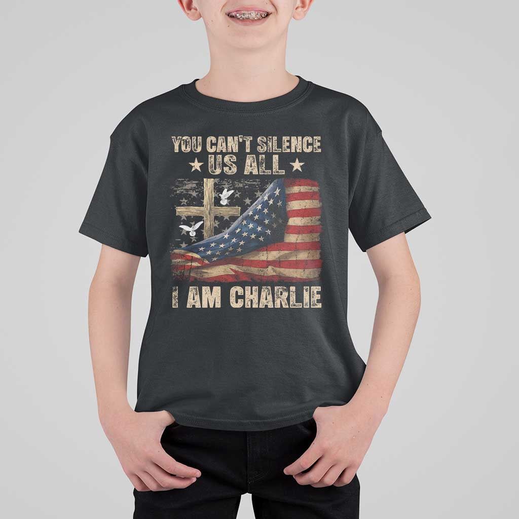 I Am Charlie Kirk T Shirt For Kid You Cant Silence Us All Vintage American Flag - Wonder Print Shop
